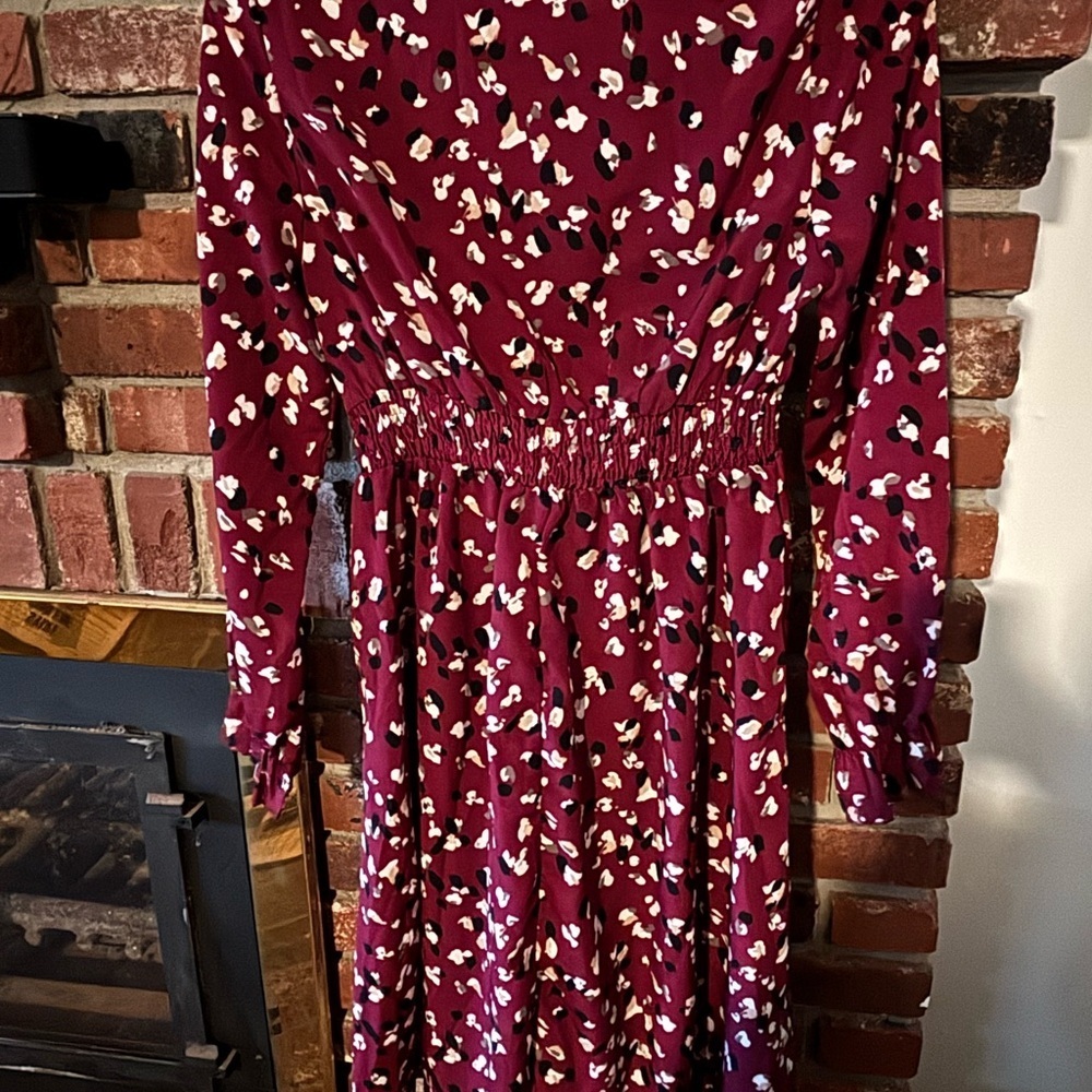 Women's Long Sleeve Burgundy Floral Midi Dress Size Small - Picture 5 of 5
